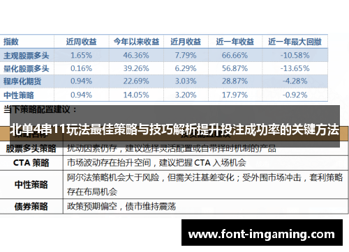 北单4串11玩法最佳策略与技巧解析提升投注成功率的关键方法